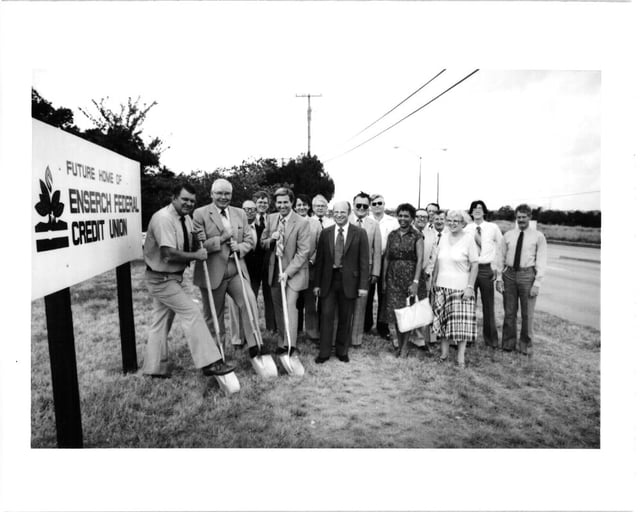 Enserch Federal Credit Union (Now Lone Star Credit Union) employees at ground-breaking ceremony for Ferguson Road Branch